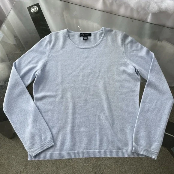 Iris Singer Sweater Womens L Blue Cashmere Pullover Soft Minimalist Office Luxe - Picture 3 of 9